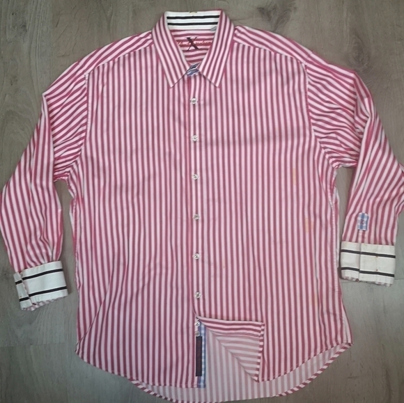 90s Vintage Robert Graham Pink Oversized Stiped Button-down French Cuffed Shirt - Picture 3 of 11